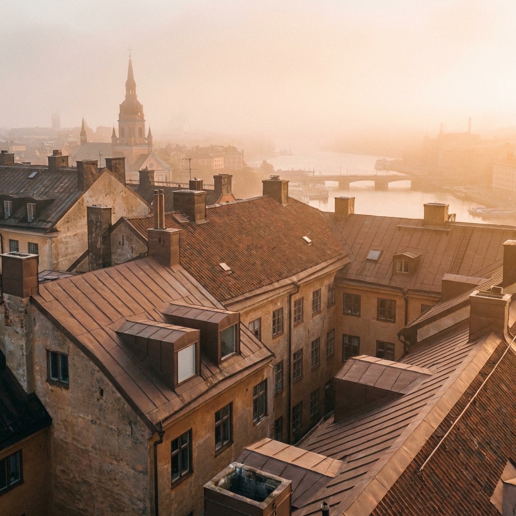 Stockholms takfönster i kvällsljus